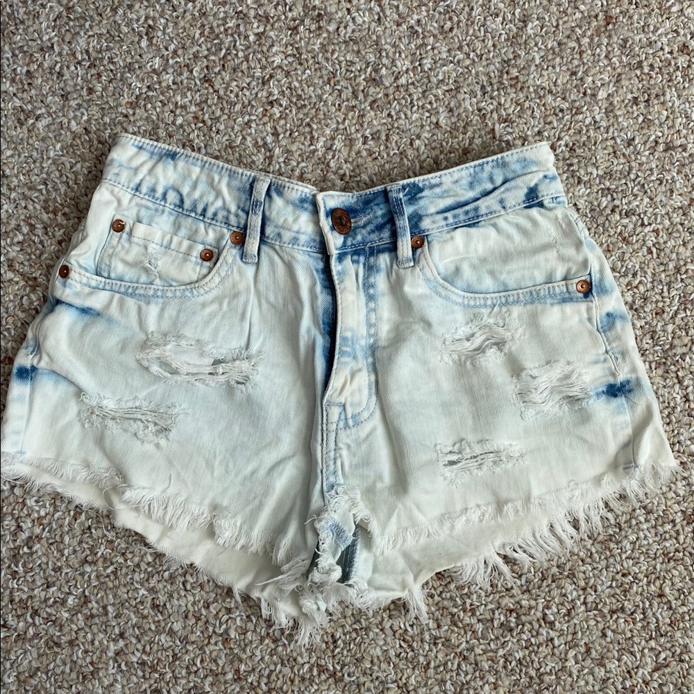 Bullhead Denim Acid Wash High Rise Frayed Shorts